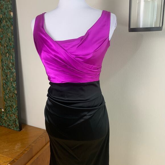 Suzi Chin Maggy Boutique Sz 6 Combo Sheath Dress Fuschia Black Silk Cocktail - Picture 4 of 11